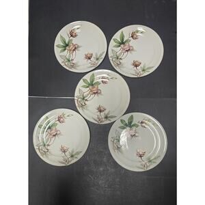 Meito China White China Woodrose Dinner Plates Set Of 5 Japan Floral Pattern